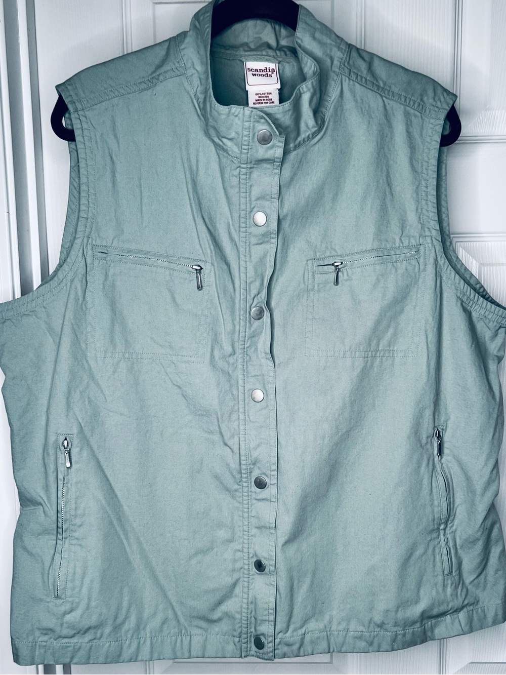Scandia Woods Sz XL Women’s Mint Green Utility Vest 100% Cotton  Snaps Button